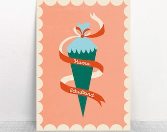 Postcard, school cone, apricot // Recycled paper, eco-friendly ink // Climate-neutral