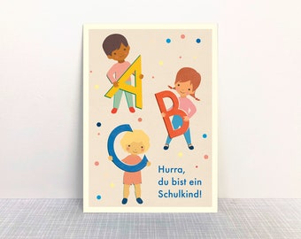 Postkarte ABC Kinder // Hurra, Schulkind!