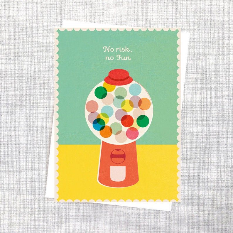 Carte postale No Risk No Fun // Papier recyclé Eco color Machine à chewing-gum motivation image 3