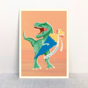 Postkarte Schuldino Tyrannosaurus Rex // Hurra, Schulkind!