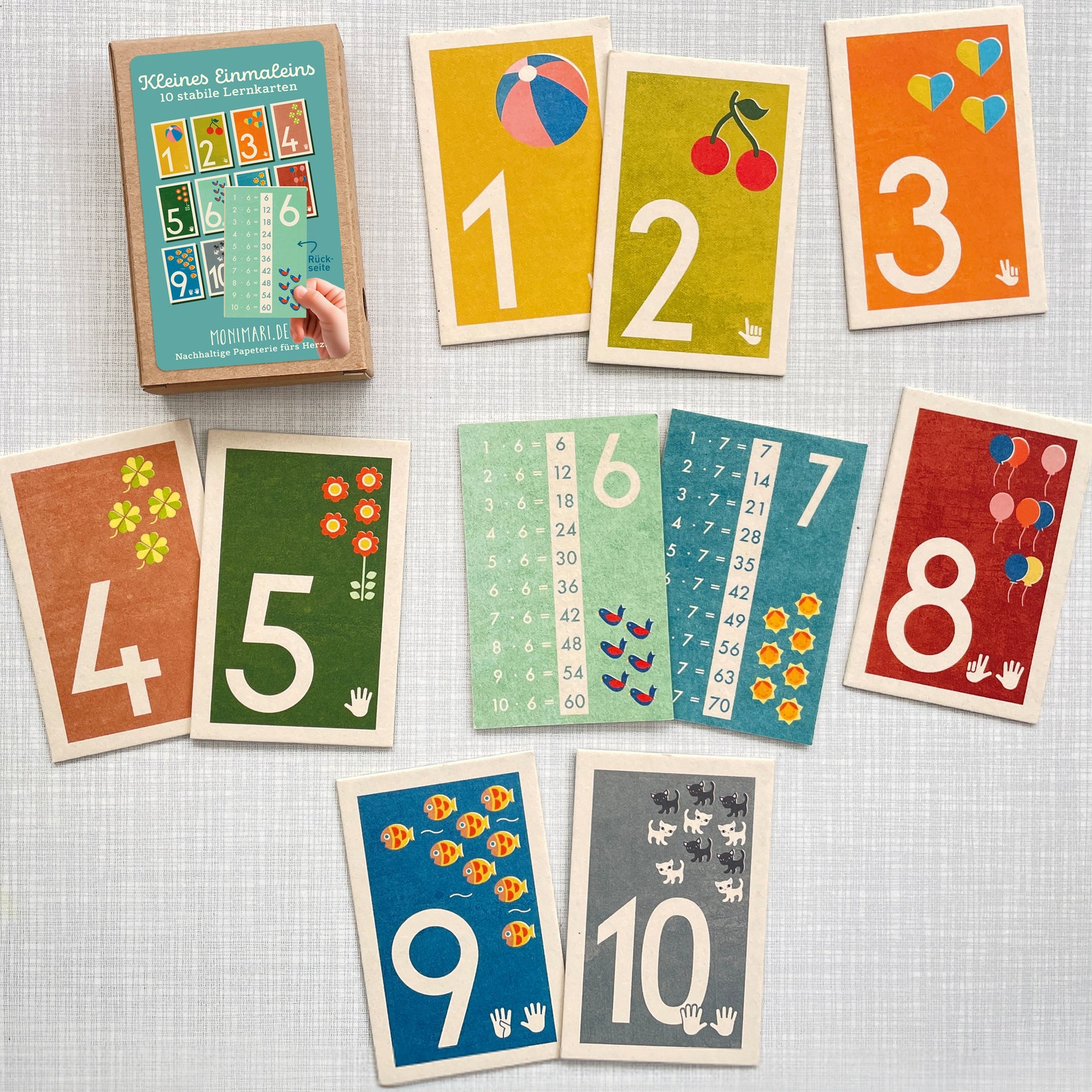 Multipication Table Mini Set // Multiplication Table Mini Cards on Wood Pulp Cardboard // 10 ...