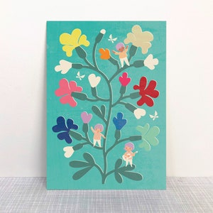 Carte postale gnome tree // papier recyclé éco peinture