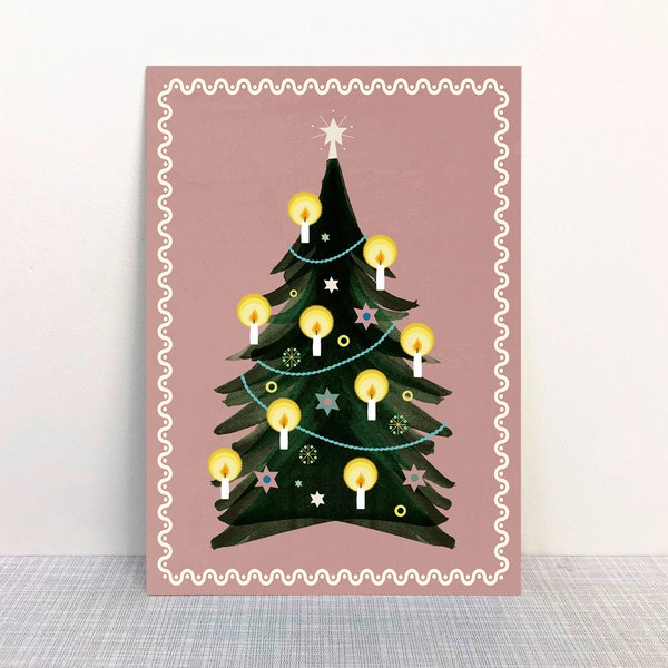 Postkarte Weihnachtsbaum rose // Recyclingpapier Ökofarbe // Klimapositiv