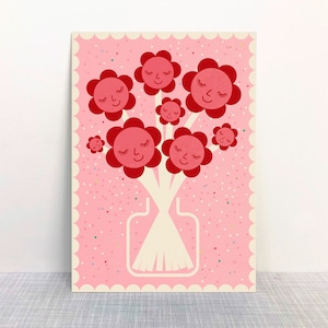 Postal Flores Sonrientes // Papel reciclado impreso con tinta ecológica