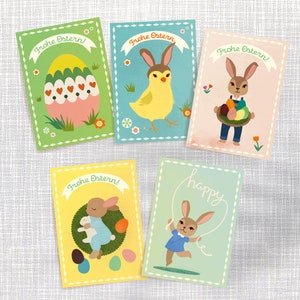 Set // 5 cartoline pasquali // Carta riciclata stampata con vernice ecologica