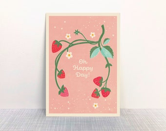Postkarte Erdbeere Happy Day // Recyclingpapier Ökofarbe