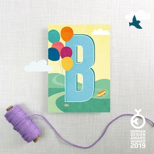 Postkarte B Buchstaben // Recyclingpapier Ökofarbe