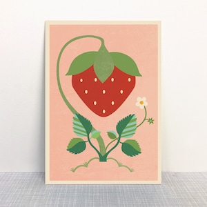 Carte postale fraise // papier recyclé éco peinture