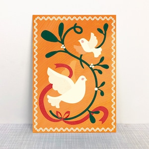 Postal Paloma de la Paz naranja // Pintura ecológica de papel reciclado