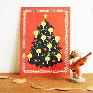 Postcard Christmas tree red // recycled paper eco-paint // climate positive