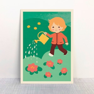 Carte postale Dans le jardin // Papier recyclé imprimé avec de l'encre écologique