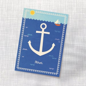 Carte postale "Ahoi" ancre // Papier recyclé imprimé avec une encre écologique