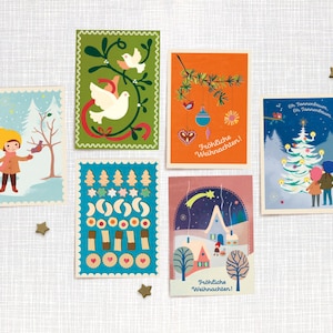 Set // 6 postales "Tinsel" Navidad // Papel reciclado impreso con pintura ecológica