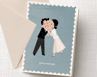 Tarjeta de felicitación de boda // Recién casados // Papel natural
