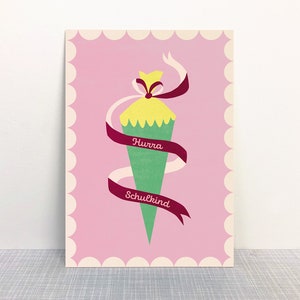 Postal Hurrah Schoolchild rosa // Papel reciclado impresso com tinta ecológica