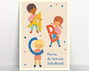 ABC Postcard for Children // Hooray, Schoolchild! // Recycled Paper, Eco-Friendly Ink // Climate Neutral