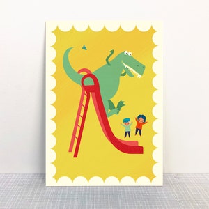 Postkarte Dino Spielplatz // Recyclingpapier Ökofarbe