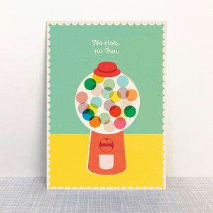 Postkarte No risk no fun // Recyclingpapier Ökofarbe Kaugummiautomat Motivation