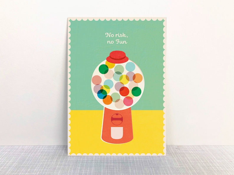 Carte postale No Risk No Fun // Papier recyclé Eco color Machine à chewing-gum motivation image 1