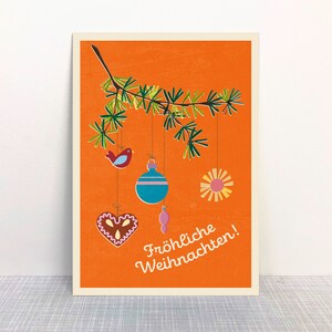 Postkarte Tannenzweig orange // Recyclingpapier Ökofarbe