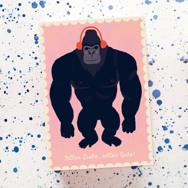 Postkarte Gorilla // Recyclingpapier Ökofarbe