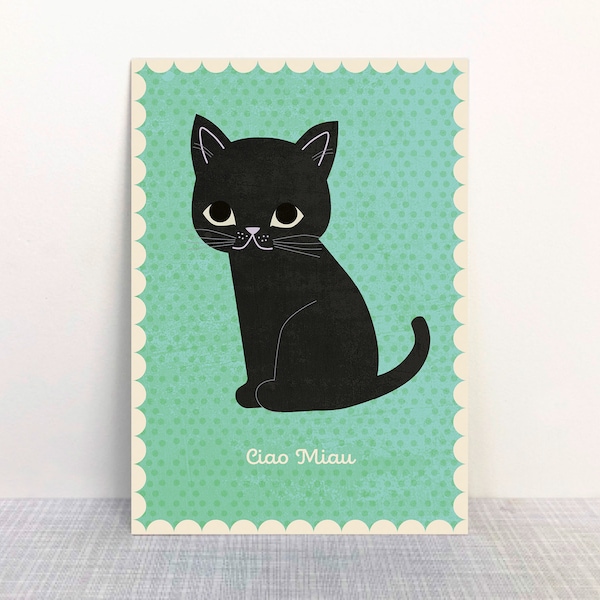 Postkarte "Ciao Miau" // Recyclingpapier mit Ökofarbe bedruckt