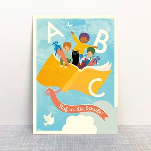 Carte postale Scolarisation Flying Book // En route pour l'école