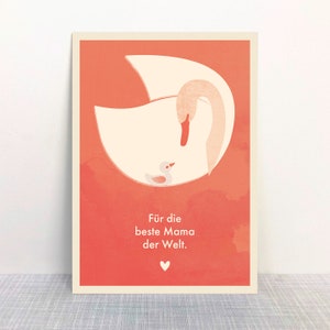 Postal "Para a melhor mãe do mundo" cisnes // papel reciclado impresso com tinta ecológica