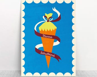 Hurray Schoolchild Postcard Blue // Recycled Paper Eco-friendly Ink // Climate Neutral