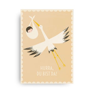 Postal ¡Hurra, usted está aquí! beige // Papel reciclado color ecológico Baby Stork