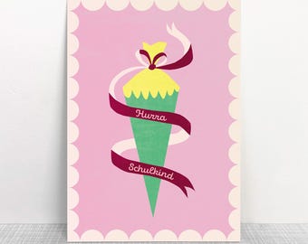 Postcard Hurray Schoolchild pink // Recycled paper eco-friendly ink // climate neutral