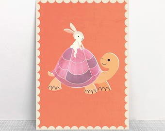Postal «Las prisas no son buenas» Liebre Tortuga // Papel reciclado Tinta ecológica // Neutral en carbono