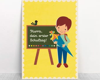 Postcard Hurray, first day of school! // Recycled paper, eco-friendly ink // Climate neutral