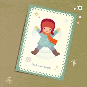 Carte postale Snow Angel // Carte de Noël éco-couleur en papier recyclé