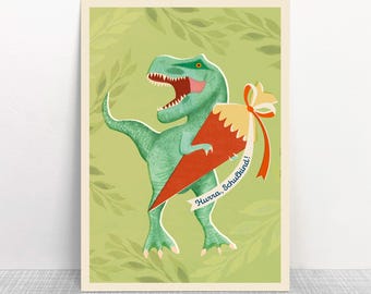 Dinosaur Back to School Postcard "Hooray, Schoolchild!" | DIN A6 | FSC Mix Wood Pulp Board