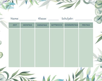 Vorlage Stundenplan, Vorlage PDF, digitale Vorlage, Stundenplan Eukalyptus