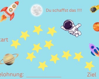 Tableau de récompense modèle pour enfants, A4, PDF, impression, espace, astronaute