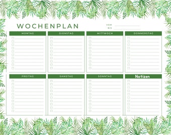 Vorlage Wochenplaner, Vorlage PDF, digitale Vorlage, Wochenplan Monstera