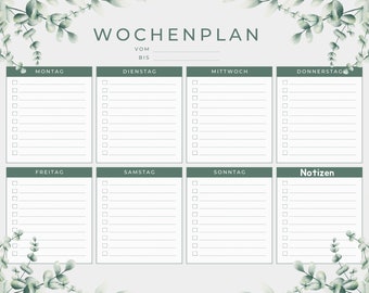 Vorlage Wochenplaner, Vorlage PDF, digitale Vorlage, Wochenplan Eukalyptus