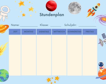 Vorlage Stundenplan, Vorlage PDF, digitale Vorlage, Stundenplan Weltraum