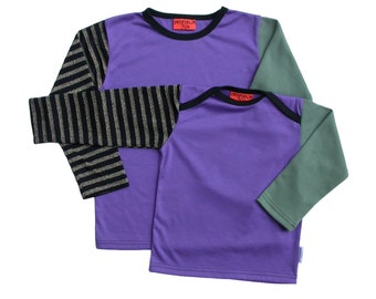 Long sleeve purple with gold striped sleeves, many sizes