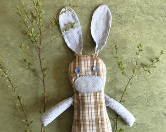 Fabric bunny pattern mix checkered beige dots light blue