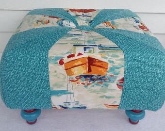 18 inch Handmade Square Turquoise Boats Tuffet Footstool Ottoman Hassock