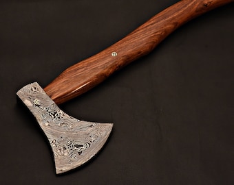 Handmade Damascus Steel Tomahawk / Hatchet Axe With Rose Wood