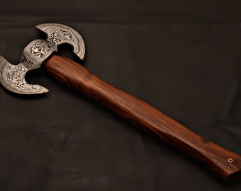 Handmade Damascus Steel Tomahawk / Hatchet / Double Edge Axe / Axe with Rose Wood