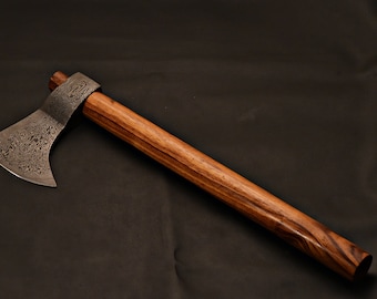 Handmade Damascus Steel Tomahawk Axe: Rose Wood Handle