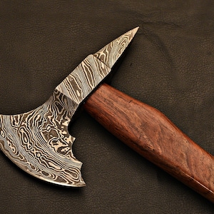 Handmade Damascus Steel Tomahawk / Hatchet / Viking / HT Axe with Rose Wood