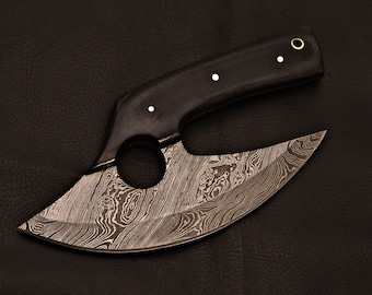 Handmade Damascus Steel Ulu Knife With Micarta Handle