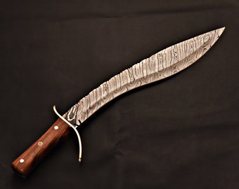 Handmade Damascus Kukri Knife With Rose Wood Handle