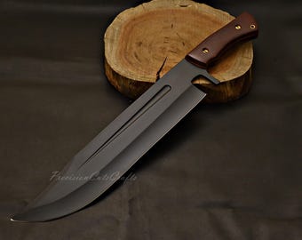 German Steel Bowie Knife: Black Powder Coating, Leather Sheath